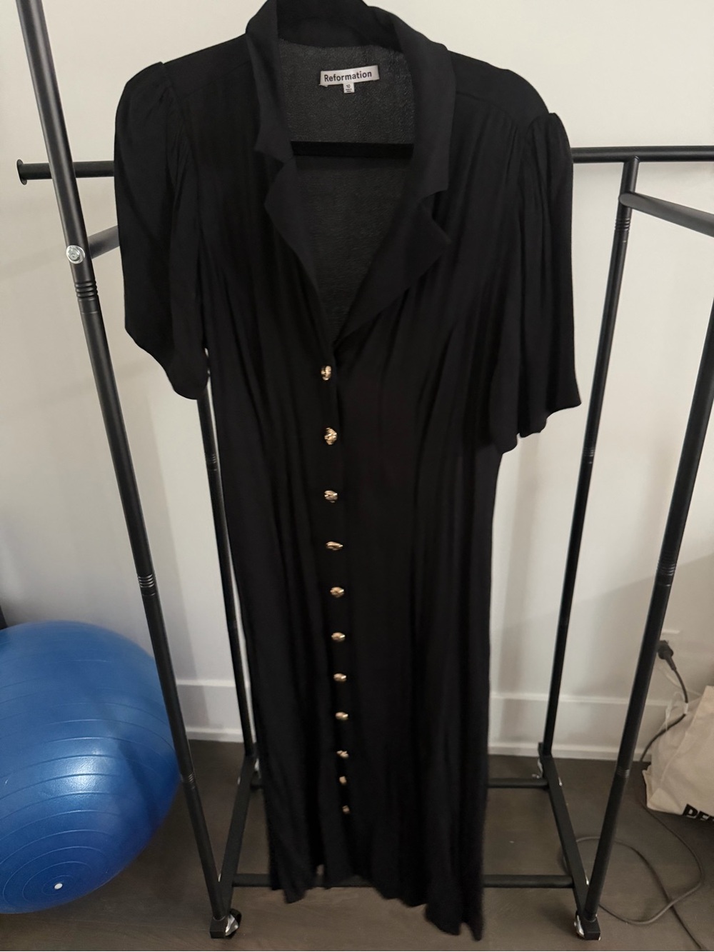 Reformation Black Maxi Dress with Gold Buttons